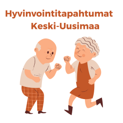Kaksi piirrettyä vanhusta liikkuvat ja ovat iloisia.
